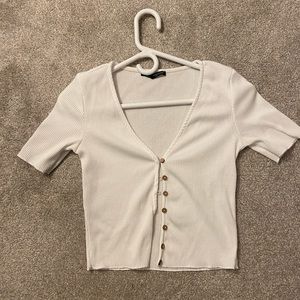 Zara White cropped button-up Top